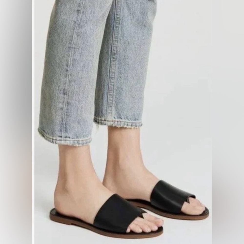 Madewell Boardwalk black leather slides size 10
